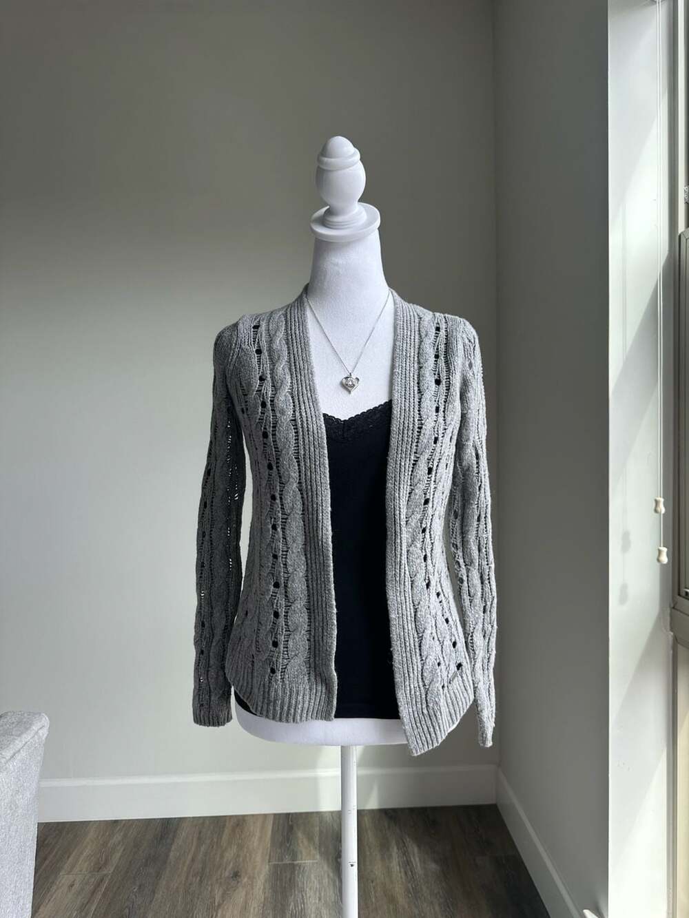 Y2K Abercrombie & Fitch Gray Cable Knit Open Cardigan Sweater